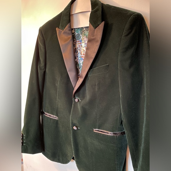 STRAUSS RED LABEL - Solid Velvet Peak Lapel Blazer - Hunter Green - Size 38S - Picture 5 of 9
